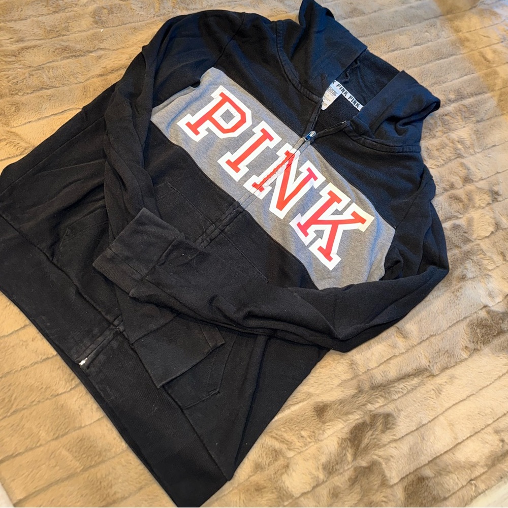 Classic 2000s PINK by Victoria’s Secrets Black and Red University Zip up Hoodie